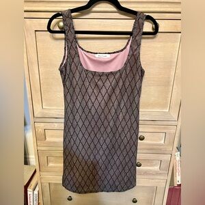 Brown & Metallic Diamond Pattern Mini Dress with Pink Lining